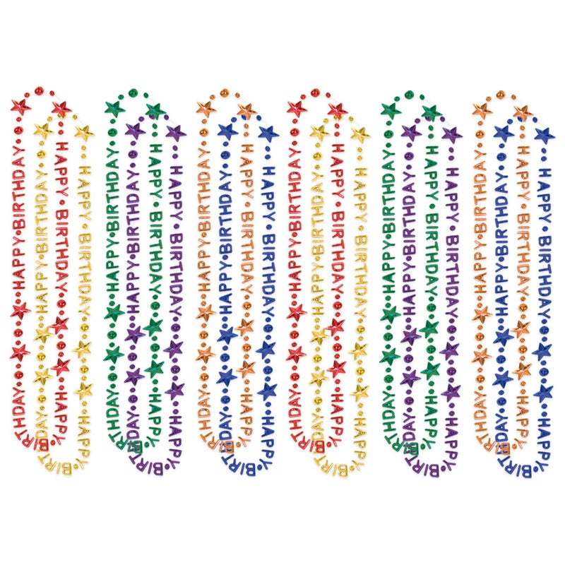 Beistle 12-Pack Happy Birthday Necklace  Multicolored HBD Plastic Costume Accessory for Celebrations & Gatherings  Birthday Jewelry & Party Favor  36 - Image 1